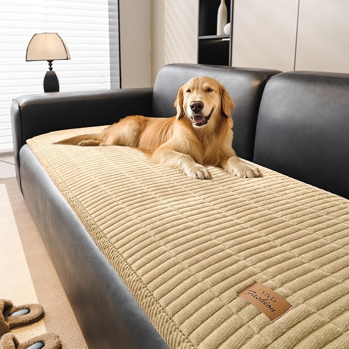 PJLZJFBY Couch Covers for Dogs, Velvet Dog Couch Cover, Pet Couchs Covers for Loveseat, Couchs Protector for Dogs, Sofa Cover for Pets Washable(1PC, Light Brown, 27.5"×70.8", 2-3 Seater)