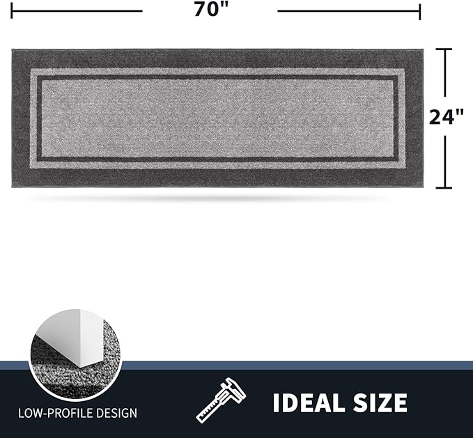PURRUGS Dirt Trapping Door Mat 24" x 70", Non-Slip Machine Washable Entryway Rug, Entrance Mat, Indoor Front Door Mat, Super Absorbent Entry Rug for Muddy Shoes & Paws, Light Grey & Dark Grey