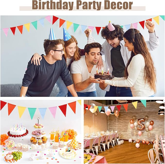 HESTYA 42 Pieces Colorful Pennant Banner Flag Multicolor Bunting Triangle Banner Pastel Pennants for Birthdays Easter School Carnival Garland Outdoor Events Party Hanging Decorations(Rainbow)
