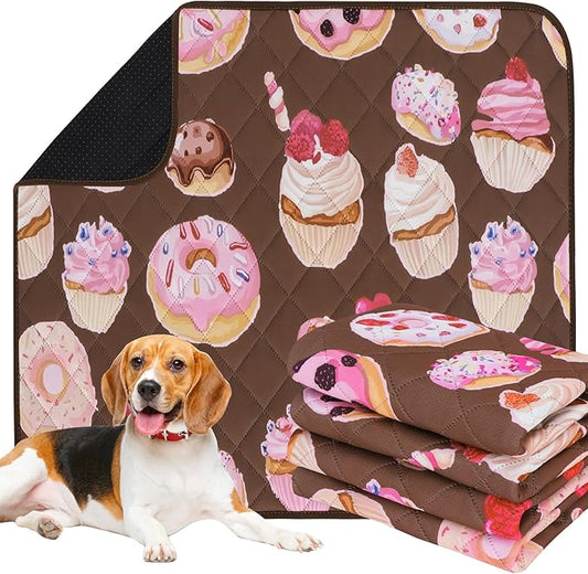 IEUUMLER Washable Pee Pads for Dogs, 2 Pack Cake Pattern Reusable Waterproof Puppy Potty Pads, Non-Slip Absorbent Pet Training Pads for Playpen Crate Bed EU015 Coffee Cake, 36x31