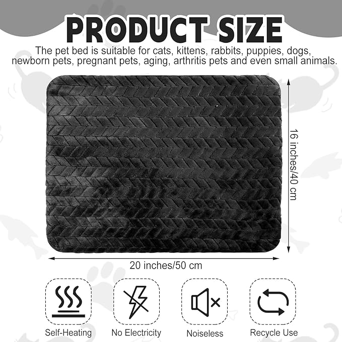 Drydiet 4 Pack Self Heating Cat Pad 16 x 20 Inch Self Warming Cat Bed Non Slip Warm Dog Pad Mat Washable Pet Kennel Crate Bed Mat for Indoor Outdoor Pets(Black,16 x 20 Inch)
