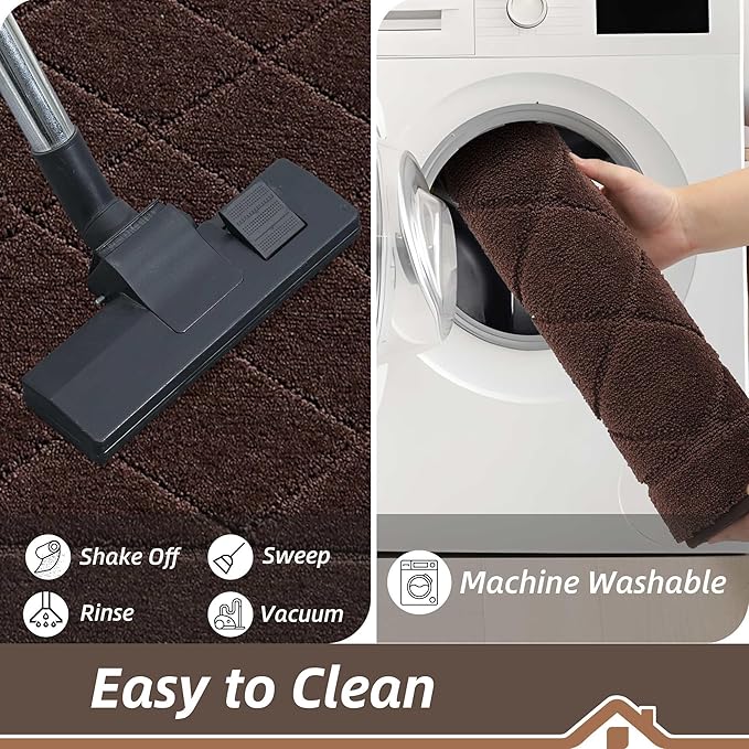BEQHAUSE Dirt Trapper Door Mat 24" x 60", Doormat Non-Slip Entryway Rugs Washable, Dog Door Mat Stain Resistant and Absorbent Welcome Floor Mat for Front Back Door, Mud Wet Shoes & Paws, Brown