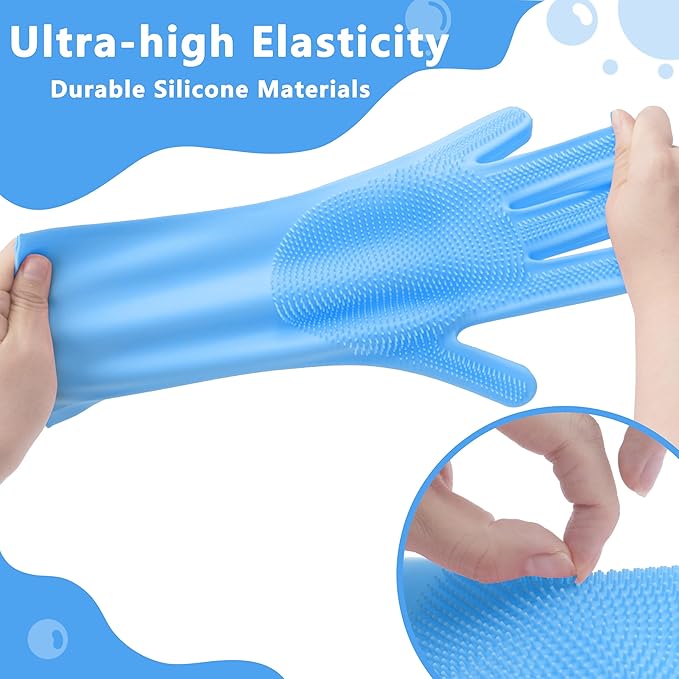 Maiiu Pet Grooming Gloves—Heat Resistant Dog Washing Gloves with High-Density Teeth, Dog Bath Scrubber with Enhanced Five Finger Design, Silicone Gloves for Dogs and Cats Bathing, Massage (Blue)