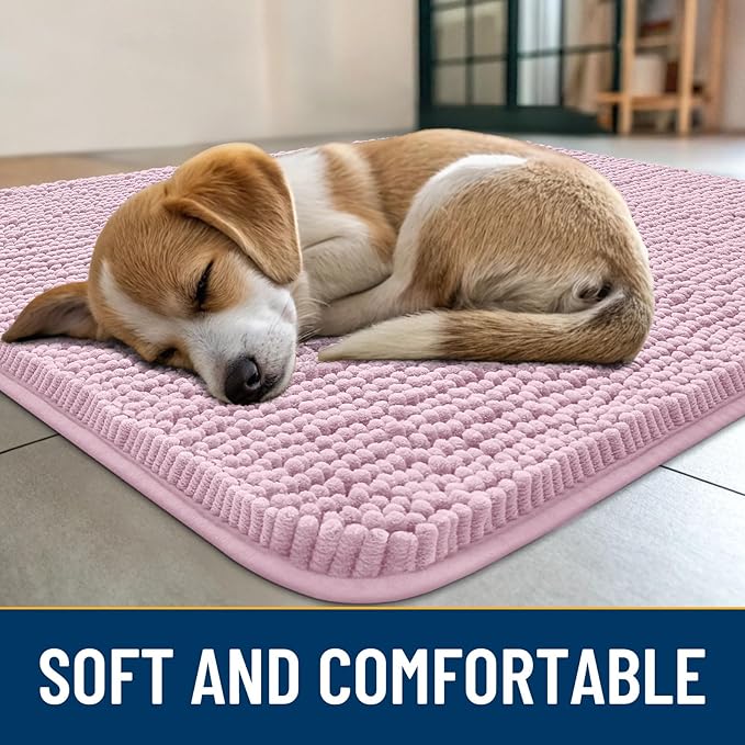 Smiry Dog Door Mat for Muddy Paws 47x32, Absorbs Moisture and Dirt Doormat, Non-Slip Washable Quick Dry Chenille Front Door Mat Indoor Entrance, Entryway Carpet for Inside Floor, Dusty Rose