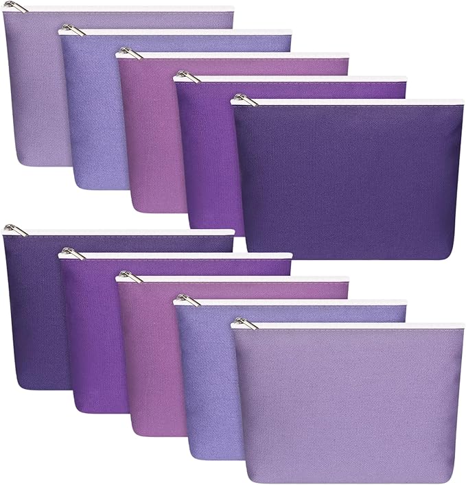 Reginary 10 Pcs Valentines Canvas Makeup Bags Bulk for Women Travel Toiletry Cosmetics Bags Blank DIY Pencil Pouch, Gift for Valentines Patrick's Day Wedding Bridal Shower Coworker(Purple)