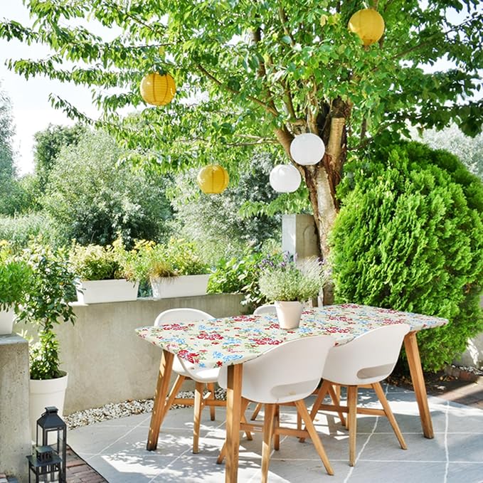 misaya Rectangle Vinyl Tablecloth, Fitted Table Cover, Waterproof, Elastic Edge, Plastic Table Cloth Fit 8 Foot Folding Tables for Picnic, Camping, Outdoor (Butterfly, 30x96 inch)
