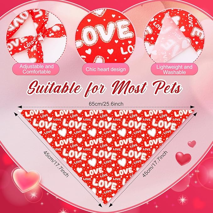 Abbylike 100 Pcs Valentines Day Dog Bandanas Bulk Heart Bandanas for Dogs Triangle Kerchief Bibs Scarf for Pet Romantic Costume Photo Props Accessories Pet Shops Groomer, 25 Styles(25.6 x 17.7 x 17.7)