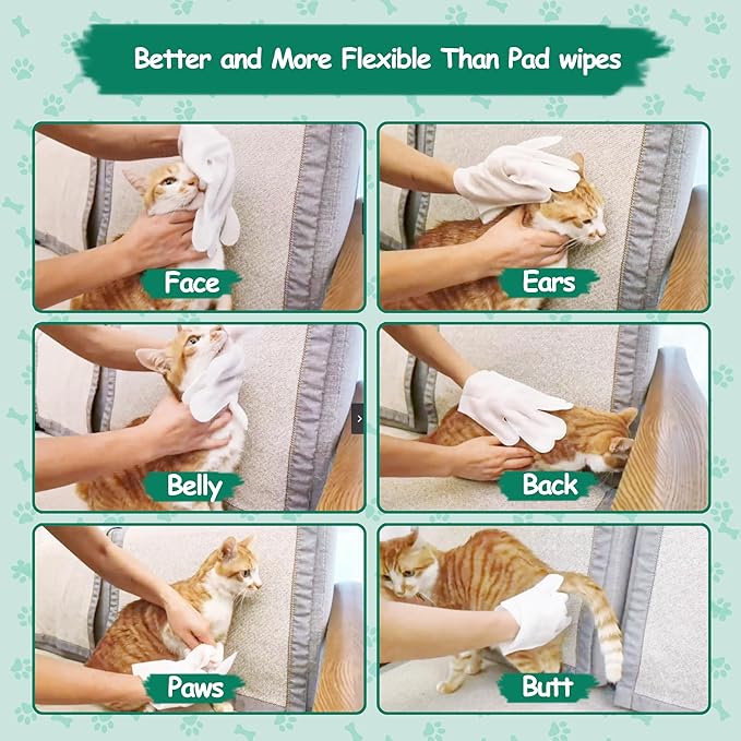 CHPPEY Pet Cleaning and Deodorizing Bathing Grooming Glove Wipes for Dogs and Cats, Extra Thick Nourish Fur No-Rinse Grooming Wipes for Daily Care and Travel, Hypoallergenic, 30 pcs