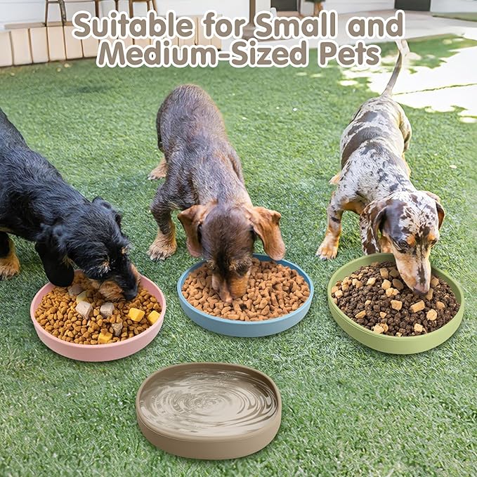 VCEPJH 2 Pack Silicone Dog Plates for Food Shallow Pet Bowl Flat Puppy Food Bowl Whisker Fatigue Cat Feeding Bowls Noiseless Dishes for Dry and Wet Food (Round Pink)