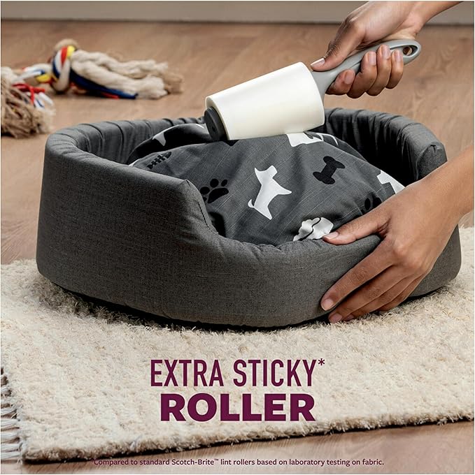 Scotch-Brite Pet Hair Pickup Extra Sticky Lint Roller, Designed for Removing Fur + Fluff on Couches, Clothes, Dog and Cat Beds, & More, 1 Pack, 95 Easy-Tear Adhesive Sheets Total