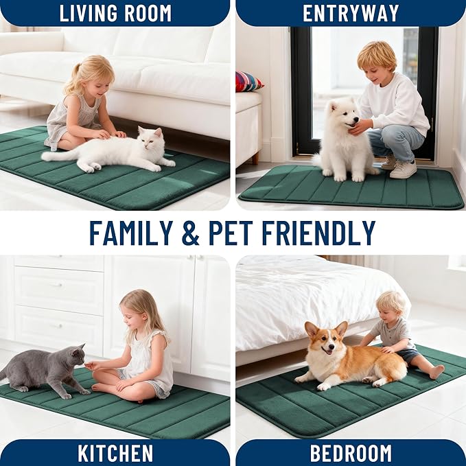 OLANLY Memory Foam Bath Mat 24x16, Super Soft Absorbent Bathroom Rugs, Quick Dry, Machine Washable Shower Floor Rugs, Bathmat Carpet, Bathroom Home Decor Accessories, Blackish Green