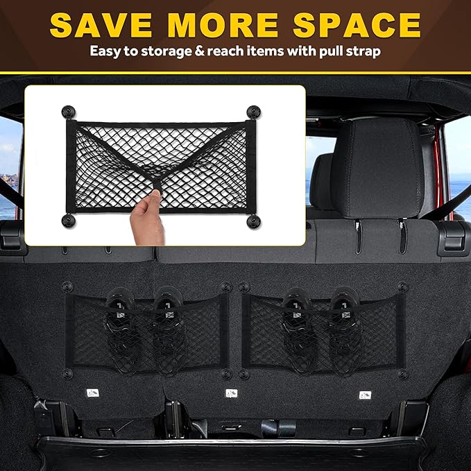 BUMBEE Mesh Cargo Net, Envelope Netting, Elastic Pocket Pouch Bungee Organizer for Car Seat Back RV Wall Trunk, Hooks & Screws Included(21.7'' x 9.8'')