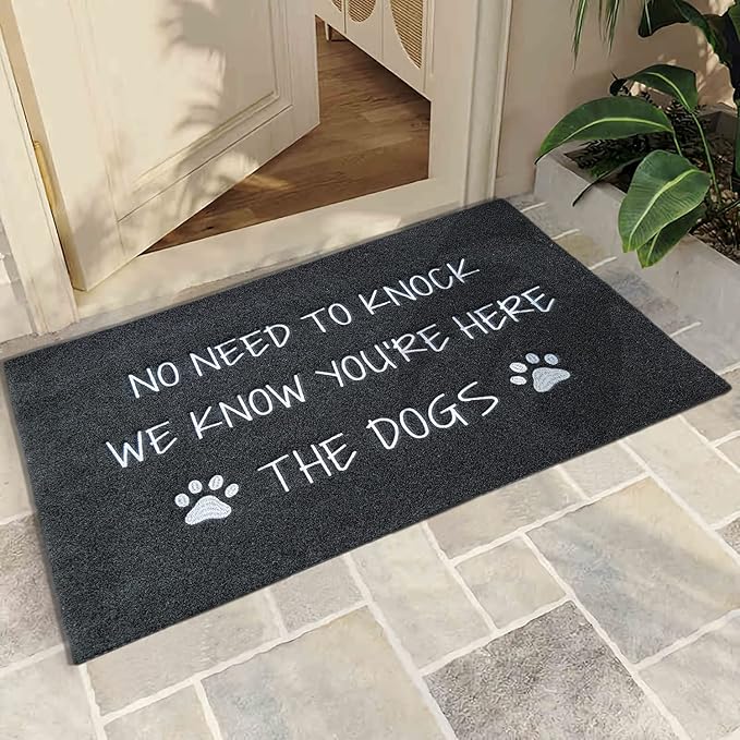 Large Welcome Mats Funny Text Dog Door Mat Do Not Knock We Know You're Here Doormat with Non Slip Rubber Welcome Mat for Front Door Doormat