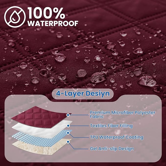 CYCMACO Waterproof Dog Bed Cover, Non-Slip Dog Blanket for Couch, Couch Covers for Dogs Washable, Pet Blanket for Furniture, Pet Bed Mat for Sofa, Car, Pet Supplies Christmas (82x102 Inch, Burgundy)