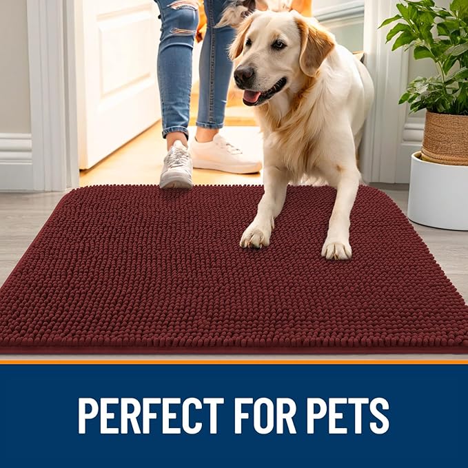 OLANLY Dog Door Mat for Muddy Paws 70x24, Absorbs Moisture and Dirt, Absorbent Non-Slip Washable Doormat, Quick Dry Chenille Mud Mat, Entry Indoor Entryway Carpet for Inside Floor, Caramel Russet