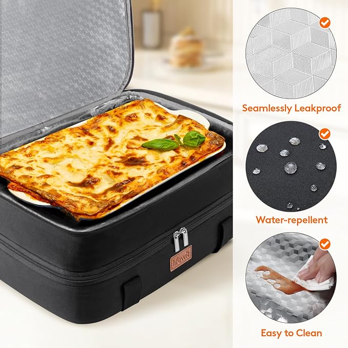 Lifewit Double Decker Casserole Carrier for Hot and Cold Food, Insulated Casserole Dish Carrier Carrying Case with Tool Room, Thermal Bag for Potluck Parties Cookouts Fits 9"×13" Baking Dish, Black