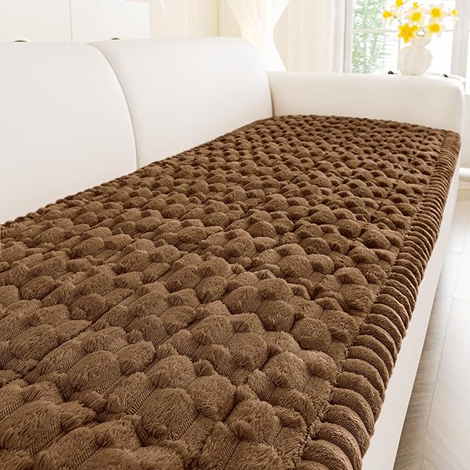 Smiry Pet Couch Cover for 3 Cushion Sofa, Non-Slip Fuzzy Couch Cover for Dogs Washable, Thick Soft Sofa Slipcovers Cushion Protector Pet Friendly (Chocolate, 27.6" x 70.9")