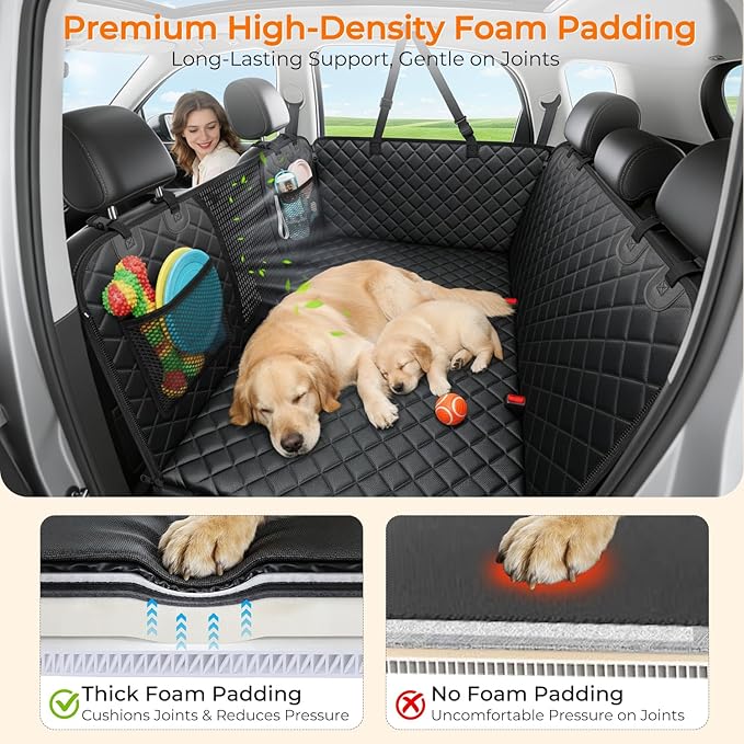 URPOWER Back Seat Extender for Dogs - Large Hard Bottom Dog Car Seat Cover Holds 550lbs, Waterproof Comfortable Dog Hammock Pet Bed with High-Density Foam Non-Slip Backseat Protector for Cars, SUVs