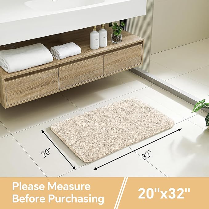 Beige Bathroom Rugs 20"x32" - Soft Plush Bath Mat, Non Slip Absorbent Microfiber Bathroom Rug, Machine Washable Floor Mat - Perfect for Vanity, Sink or Bathtub Area