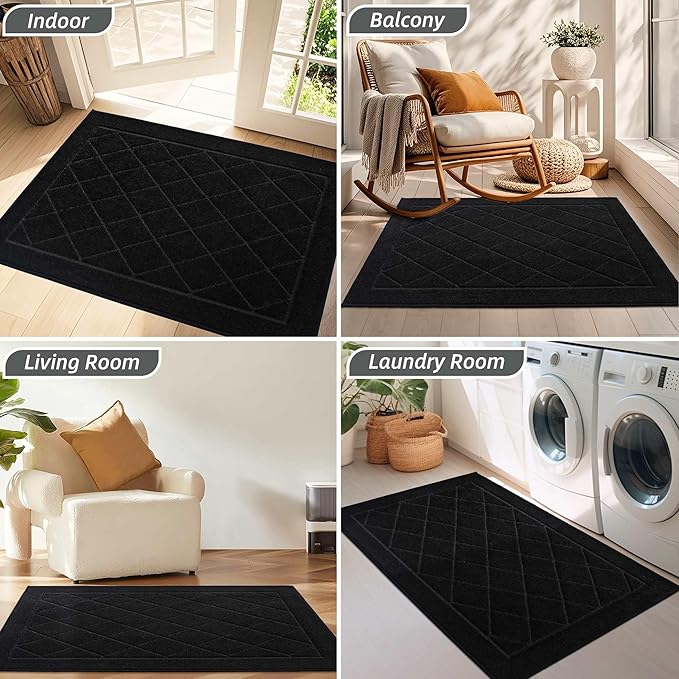 BEQHAUSE Dirt Trapper Door Mat 36" x 60", Doormat Non-Slip Entryway Rugs Washable, Dog Door Mat Stain Resistant and Absorbent Welcome Floor Mat for Front Back Door, Mud Wet Shoes & Paws, Black