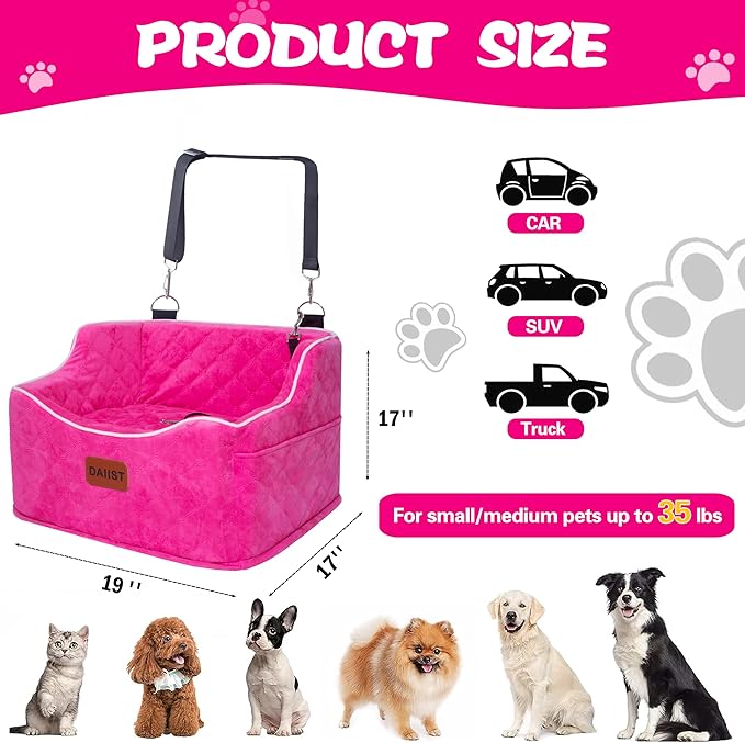 Dog Car Seat for Small Medium Dogs, Detachable Washable Dogs Booster Seat Under 35lbs, Elevated Dog Car Bed with Storage Pockets (Dark Grey, One Size)