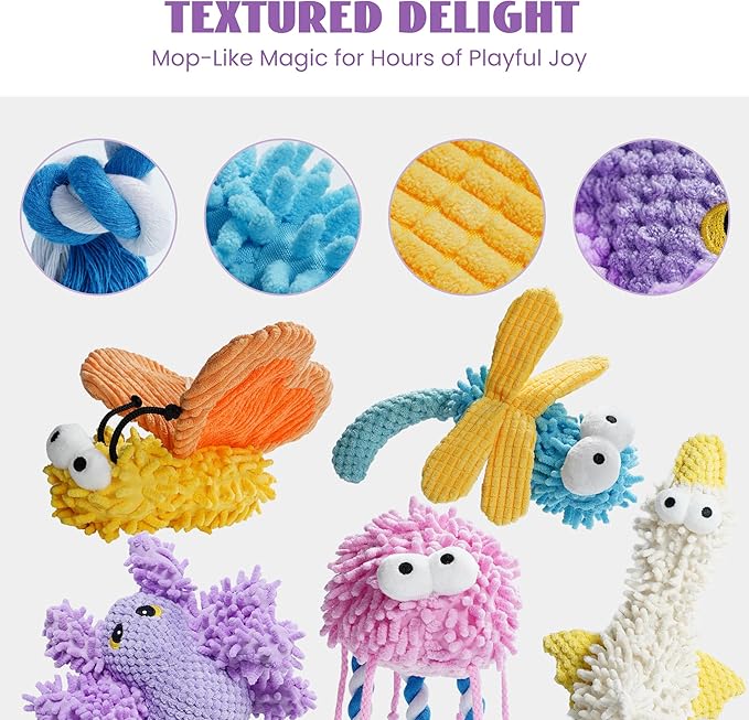 Nocciola Plush Squeaky Dog Toys, Cute Durable Stuffed Crinkle Puppy Pet Chew Toys for Large Medium Small Dogs - Butterfly