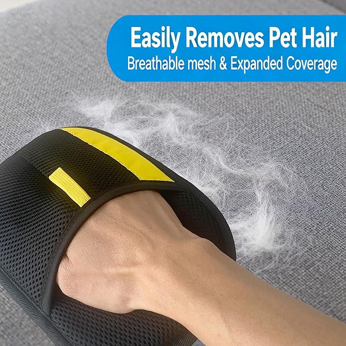 Pet Hair Removal Glove for Dogs & Cats, Reusable Magic Brush Electrostatic Pet Hair Remover Tool for Couch, Carpet, Clothes, Newly Upgraded (Black-Yellow Large 1-Pack)