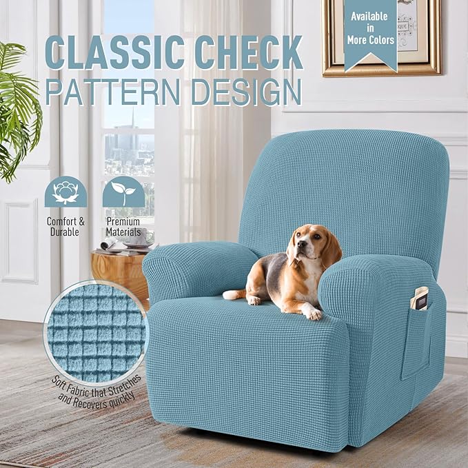 TAOCOCO Recliner Cover 4-Pieces, Recliner Stretch Sofa Slipcover, Recliner Cover 1 Seat, Couch Protector Soft, Furniture Protector Covers with Elastic,Chair Covers Jacquard Pattern (Dusty Blue)