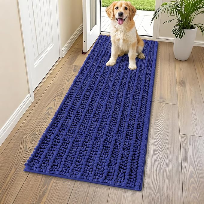 Smiry Dog Door Mat for Muddy Paws 59x24, Extra Soft Absorbent Chenille Doormat, Trap Moisture and Dirt, Non-Slip Machine Washable Front Door Mat for Indoor Entrance Inside Floor, Navy Blue