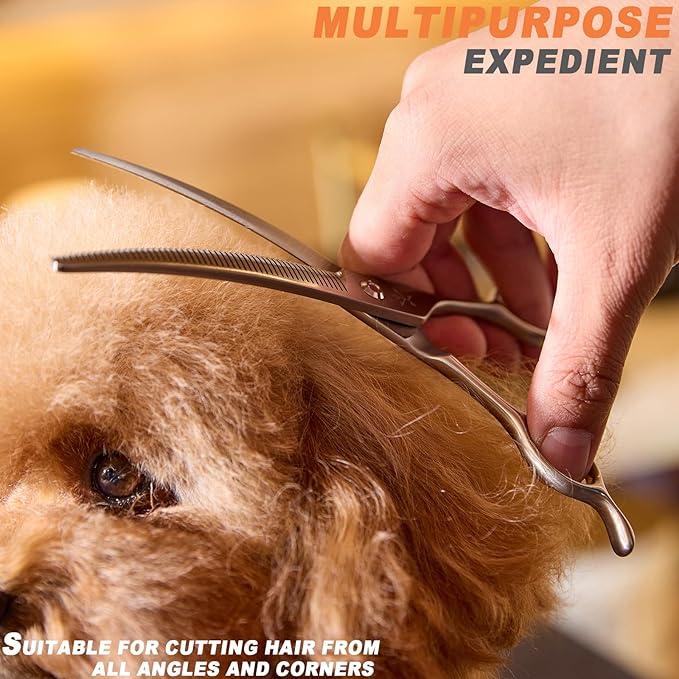 High-end Professional Dog Grooming Curved Thinning Scissors Teeth Blending Shears Pet Texturizing Thinner Blender Shears 7 Inch Extremely Very Sharp Made Of Stainless Steel Alloy For Dog Cat Groomer