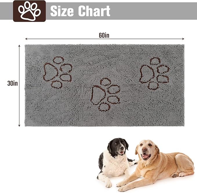 PUPTECK Dog Doormat for Dirty 60 x 30 inch Super Absorbent Microfiber, Non Skid Backing, Gery Door Mat Indooer