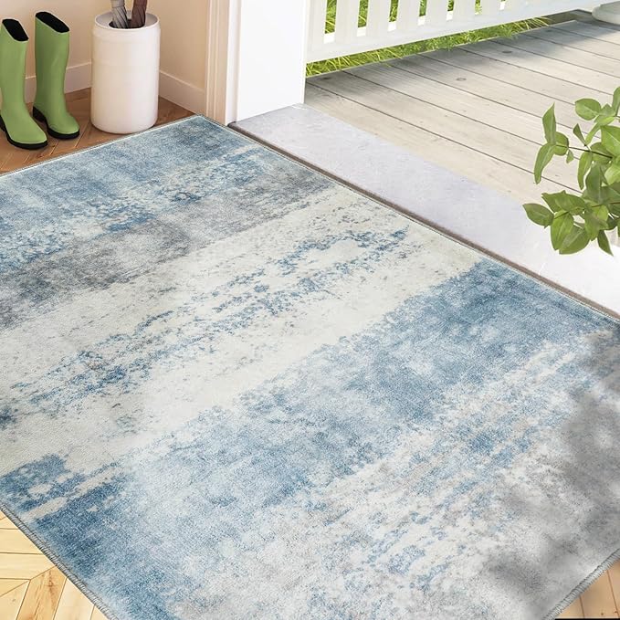 COMSLE Door Mat, Front Door Rug Indoor for Entrance Faux Wool Absorbent Non Slip Modern Throw Rug for Entryway Bedroom Muddy Paws - Pet Friendly, 36x60 Inches,Milk Blue Machine Washable