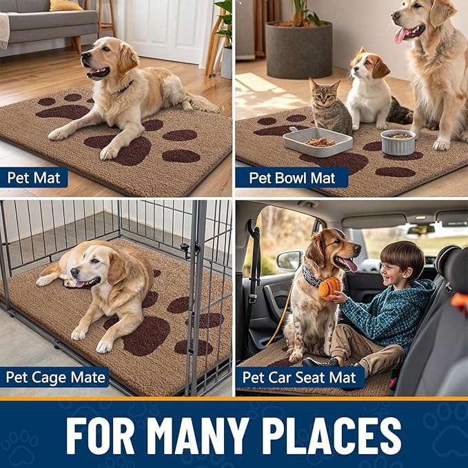 Smiry Dog Door Mat for Muddy Paws, Absorbs Moisture and Dirt, Low-Profile Entryway Mat with Non-Slip Backing, Entry Indoor Outdoor Doormat for Inside Floor (36x24 Inches, Beige, Paw)