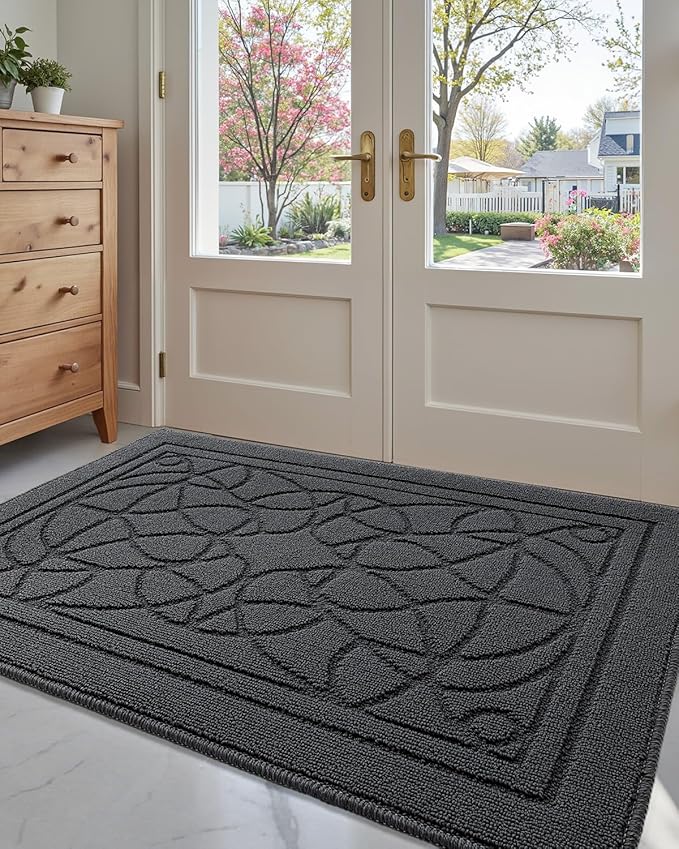 DEXI Front Entryway Door Mat Non Slip 48x72, Washable Inside Entry Way Mats Low Profile Entrance, Welcome Dirt Trapper Doormat Thin for House Floor Home Porter Hall Backdoor Area, Dark Grey