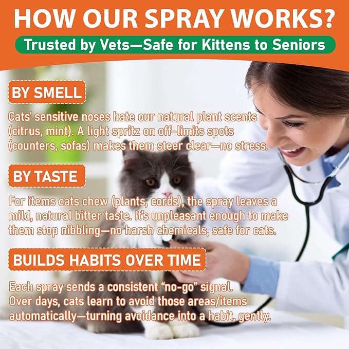 2 Pack Cat Deterrent Spray, Natural Cat Deterrent Indoor & Outdoor, Effective Cat Scratch Deterrent for Furniture, Stop Cats from Urinating in House, Bitter Apple Spray for Cats, Anti-Scratch Training