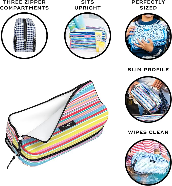 SCOUT 3-Way Bag - Travel Makeup Pouch and Toiletry Bag for Women with Three Zipper Compartments - Stands Upright, Wipes Clean