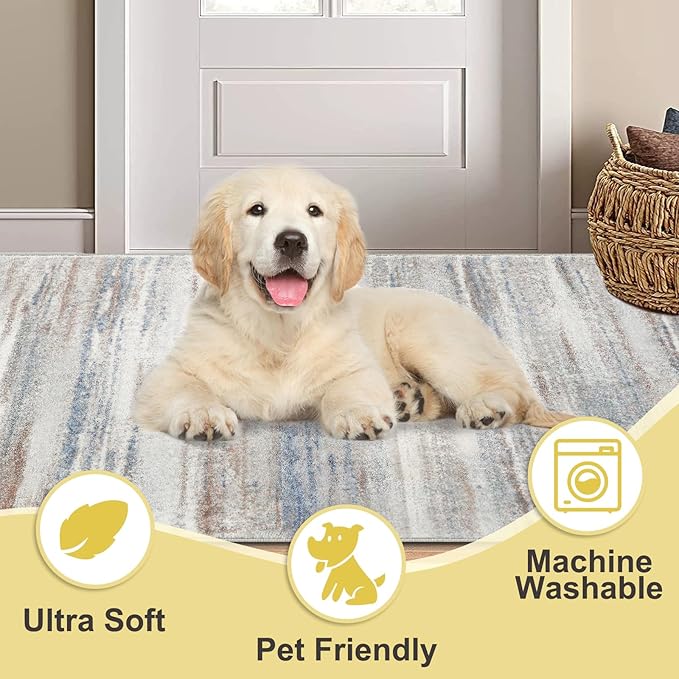 COMSLE Door Mat, Front Door Rug Indoor for Entrance Faux Wool Absorbent Non Slip Modern Throw Rug for Entryway Hallway Muddy Paws - Pet Friendly, 24x36 Inches, Gray Brown Machine Washable