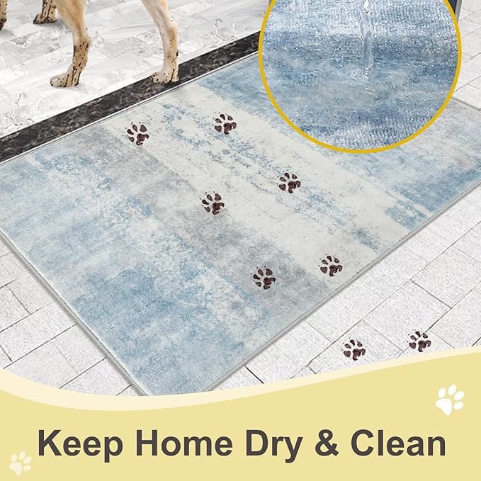 COMSLE Door Mat, Front Door Rug Indoor for Entrance Faux Wool Absorbent Non Slip Modern Throw Rug for Entryway Bedroom Muddy Paws - Pet Friendly, 36x60 Inches,Milk Blue Machine Washable