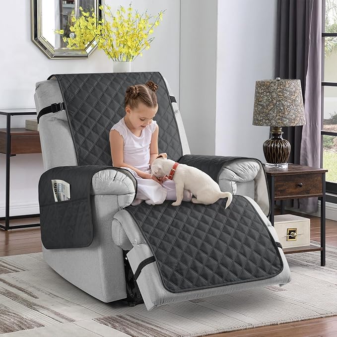 TAOCOCO Non-Slip Recliner Chair Cover Sofa Slipcover, Pet Cover for Small Recliner Chair with Elastic Straps, Washable Reclining Chair Cover Recliner Furniture Protector (23'' Small, Charcoal Gray)