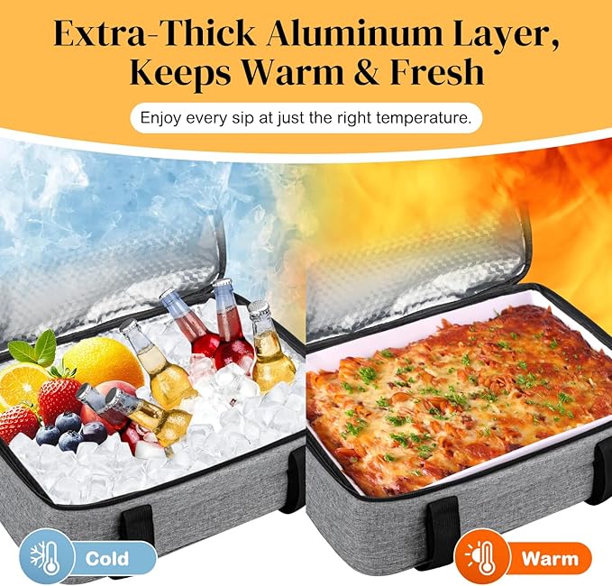 Coobiiya Double Decker Insulated Casserole Carrier – Portable Tote for Hot or Cold Food, Warmer & Cooler Bag Lunch Bag, Fits 9" x 13" Baking Dish, Ideal for Potluck Parties