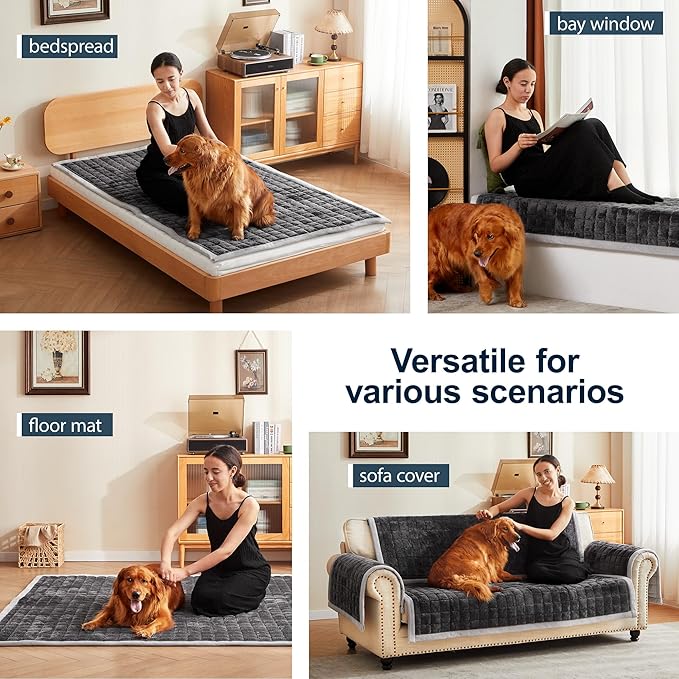 Couch Cover for Dogs Washable,Anti-Slip Back Cat Mat Pet Pad Blanket for Furniture Protector,Fuzzy Pet Sofa Cover for 3 Cushion Couch Sofa Pets Friendly (Dark Gray, 1pc/27.6"x82.7"/Seat Cover)