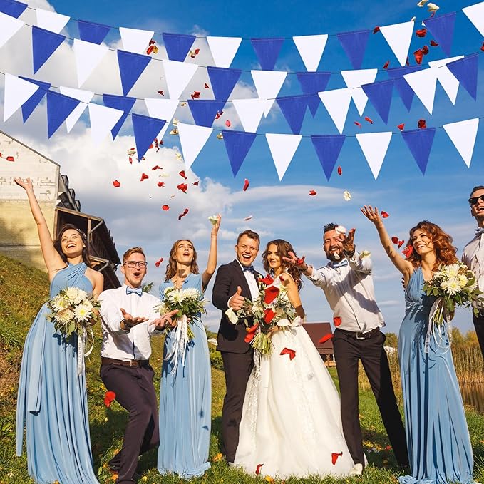 HESTYA 42 Pieces Blue Pennant Banner Flag Bunting Triangle Banner Pennants for Graduation Birthdays Classroom School Carnival Garland Outdoor Events Party Hanging Decorations