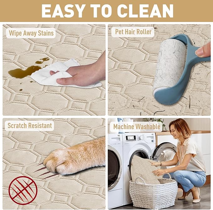 ZNSAYOTX Ultimate Cozy Blankets (68"x82") 100% Waterproof Bed Mat Blanket for Dog Pets, Couch Sofa Protector with Non-Slip Back Washable Durable, Pee Scratch Proof Easy to Clean (Beige)