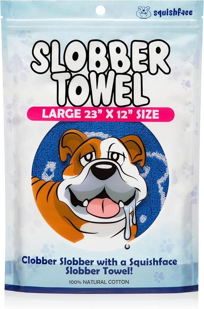 Squishface Slobber Towel, Thick & Durable Dog Towel - 100% Cotton, Soft & Gentle Drool Tamer, Large 23" x 12" Soft & Durable Cloth - Because Your Furry Friend's Slobber Deserves The Best! 3 Pack