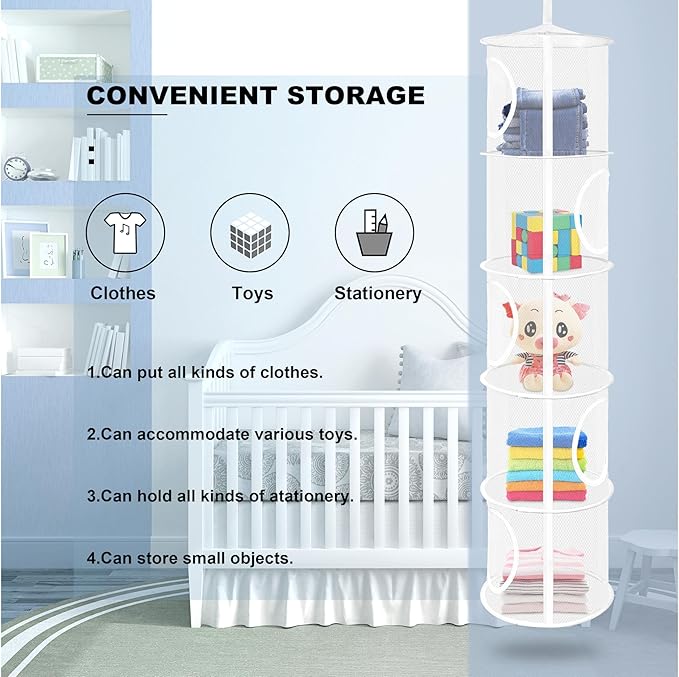 3Pcs Stuffed Animal Storage Foldable hanging net for stuffed animals or Hammock Organizer, 5 Compartments kids toy storage organizer, toy organizer for Kid Room Toys, Gloves, Hats, Socks(White)