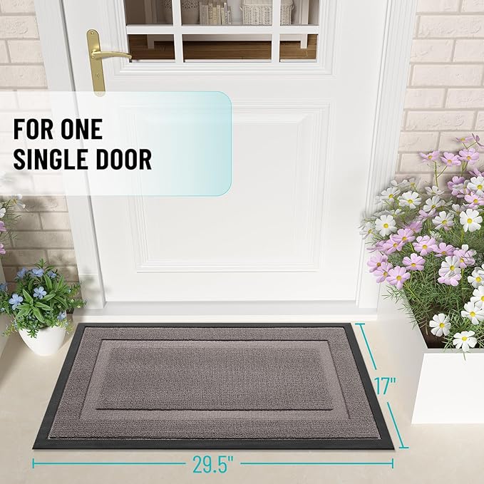 OLANLY Front Door Mat Indoor Outdoor Entrance, Waterproof All-Season, All-Weather Doormat, Sturdy Natural Rubber, Low Profile, Easy Clean Patio Porch Entryway Mat, 29.5x17, Taupe