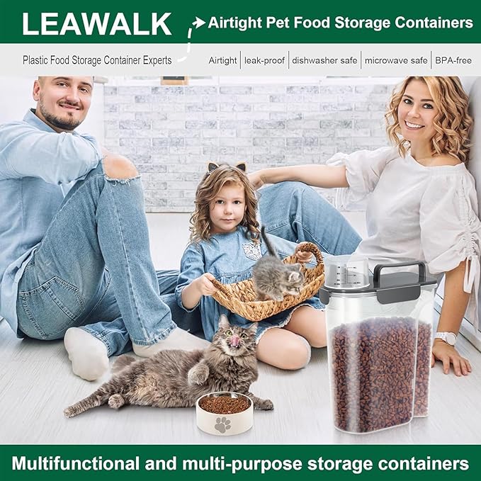 5-7Lbs Cat Dog Storage Container, Portable Pet Food Containers with Upgraded Large Spout and Cup, Small Animal Kibble Dispenser for Bird Seed, Oatmeal, Rice, Flour (White & Black)