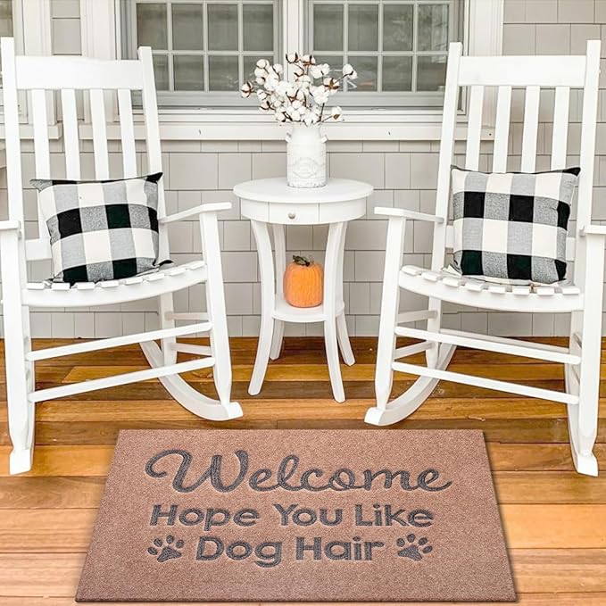 Welcome Mats for Front Door Hope You Like Dog Hair Doormat, Natural Rubber Non Slip Back Mat Indoor Funny Dog Mats for Home Decor Entryway Brown 36" x 24"