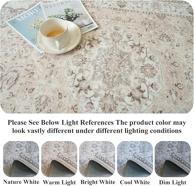 12x15 Living Room Area Rug: Oriental Large Neutral Bedroom Carpet Soft Distressed Floor Mat with Non-Slip Backing Indoor Ultra Thin Water-Resistant Dining Room Rug Farmhouse Home Decor(12x15 Beige)