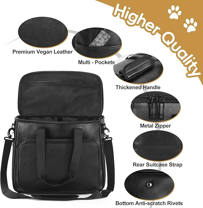 Lasaviin Dog Travel Bag, Leather Travel Pet Bag Set for Dog and Cat, Airline Approved Tote Organizer with Multi-Function Pockets, 2 Food Storage Containers, 2 Collapsible Bowls
